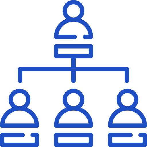 Icon showing four people in an org chart