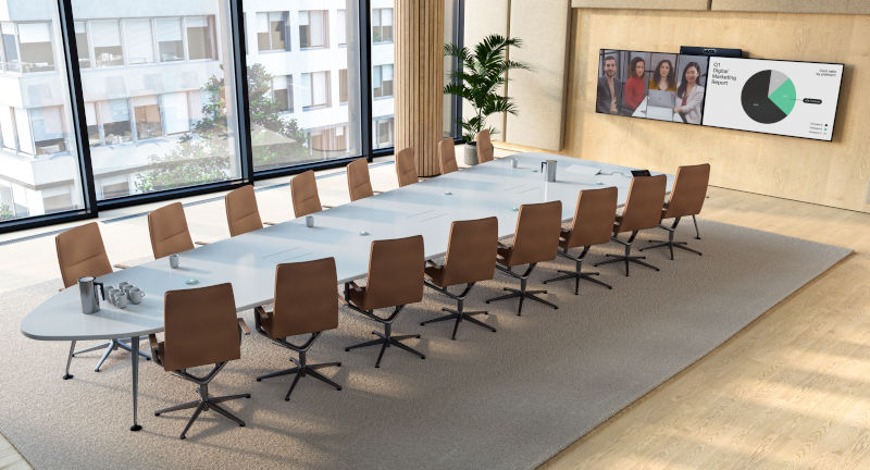 The Ultimate Buyer's Guide to All-In-One Video Bars for Conference Rooms Cisco Quad Camera in Meeting Room